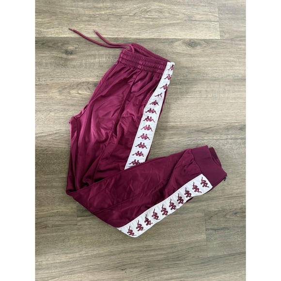 Kappa Pants - Kappa Y2K Burgundy Logo Tape Track Pants Women's M Zip Ankle Joggers Retro